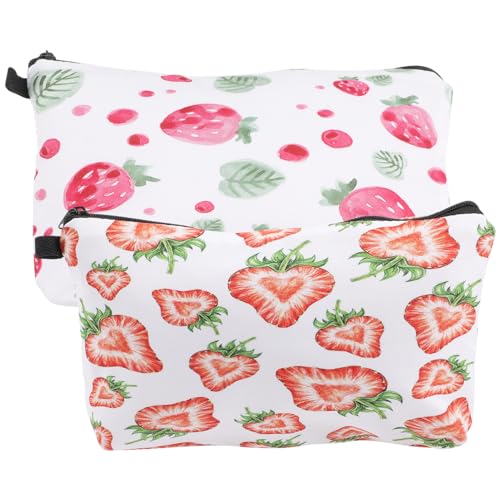NIYANGLE 2 Stück Reise Kosmetiktasche mit Erdbeer Druck Großer Toiletten Organizer für Make Up und Pflegeprodukte für Reisen und von NIYANGLE