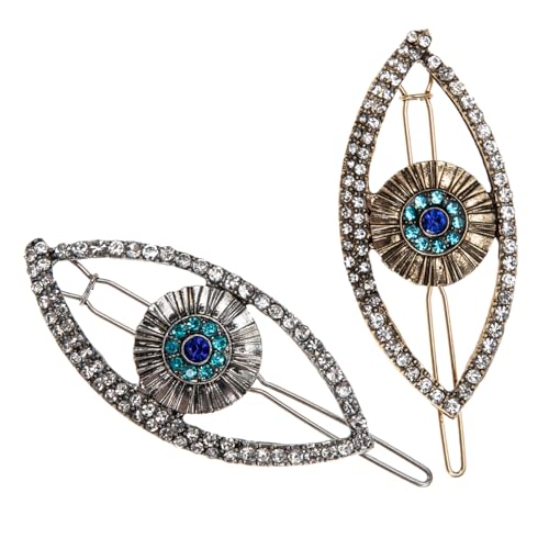 NIYANGLE 2 Stück Retro Haarschmuck Evil Eye Haarklammern mit Strasssteinen Vintage Haarspangen in Antik Gold und Silber Stilvolle Damen Haarclips für Sicheren und Styling von NIYANGLE