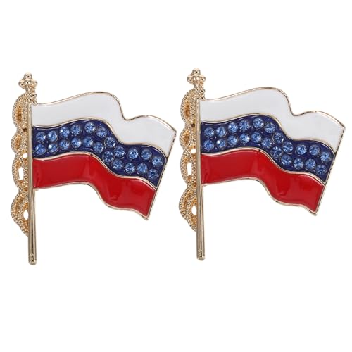 NIYANGLE 2 Stück Russische Flagge Anstecknadel mit Funkelnden Strasssteinen Leichter Metallpin Patriotischer Button für Herren Sichere Befestigung Elegant für Business und von NIYANGLE