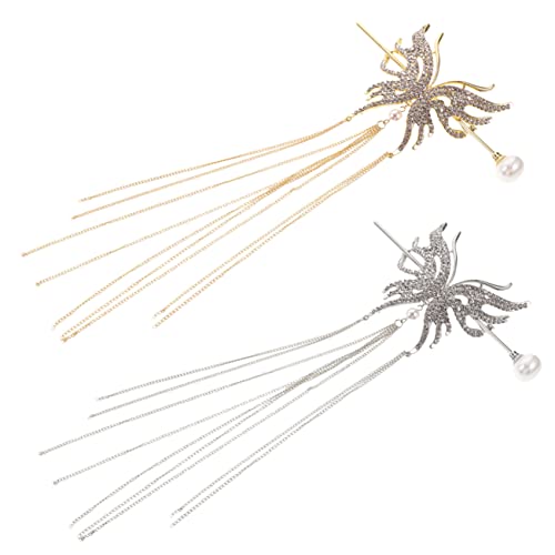 NIYANGLE 2 Stück Schmetterling Haarnadeln mit Quaste Retro Haarschmuck für Damen Perlen Haarstöcke zur Haarstylingshilfe für Dutt und Lockige Frisuren von NIYANGLE