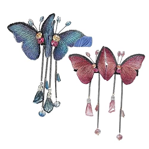 NIYANGLE 2 Stücke Strass Haarspangen Schmetterling mit Quaste für Damen Haaraccessoires in Blau Hochzeits Haarclips Metall Haarspangen Dekorative Haarnadel von NIYANGLE