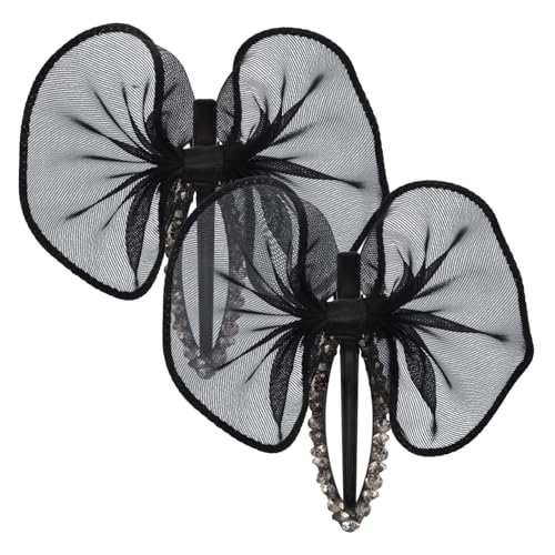 NIYANGLE 2 Stück Schwarze Bowknot Haarspangen mit Funkelnden Strasssteinen Luftiges Bubble Tüll Material Leichte Haarklammern für Damen und Mädchen Eleganter Ponytail Halter für Besondere von NIYANGLE