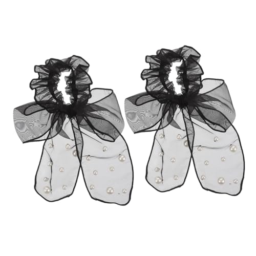 NIYANGLE 2stücke Elastische Organza Haargummis Mit Schleifen Haarbänder Für Frauen Und Mädchen Stark Elastisch Für Dicke Und Dünne Haare Schwarz von NIYANGLE