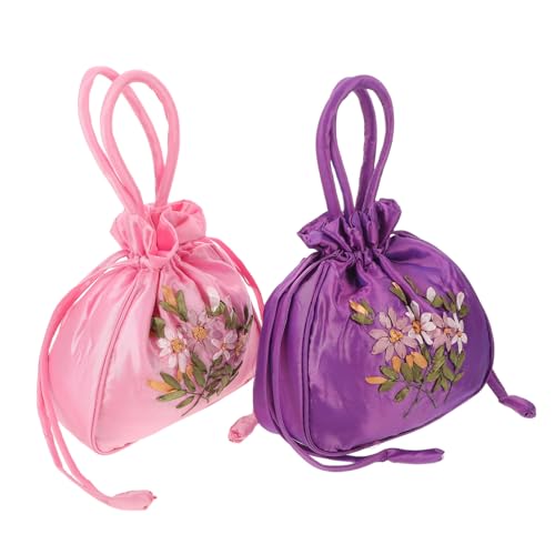 NIYANGLE 2 Stück Teiliges Besticktes Handtaschen- Chinesische Ethno-Stil Umhängetasche mit Zugbandverschluss Modische für Damen Blumenmuster Geräumig und Vielseitig für Alltag Reisen und von NIYANGLE