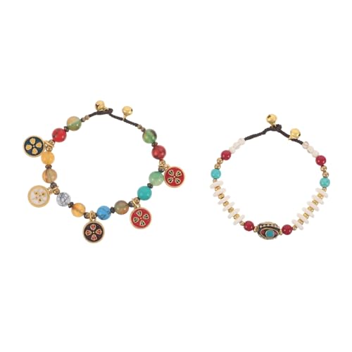 NIYANGLE 2 Stück Teiliges Bunte Perlenarmbänder aus Naturstein Handgefertigte Ethnische Vintage Armbänder Leicht und Bequem für Festivals Feiern und Alltag von NIYANGLE
