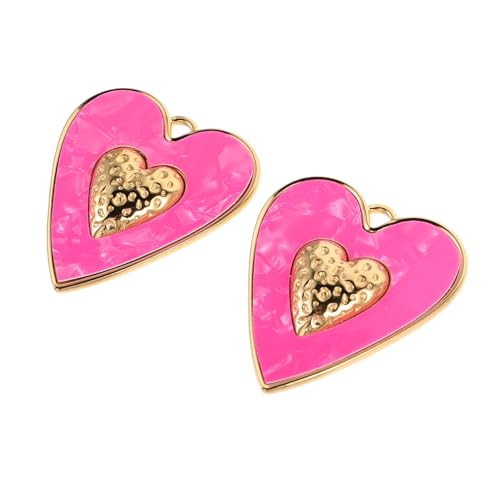 NIYANGLE 2 Stück Teiliges Edelstahl Herz Anhänger Großes Rotes Herz Charm Leichtes Schmuckzubehör für Handgemachte Armbänder und Ohrringe Vielseitig für Valentinstag und DIY Schmuckprojekte von NIYANGLE