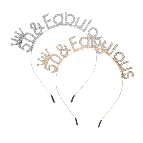 NIYANGLE 2 Stück Teiliges Geburtstags-stirnband mit Funkelnder Strasskrone Gold und Silber Leichter Damen-haarreif für Geburtstag Partydekoration Eleganter Kopfschmuck für Frauen und Mütter von NIYANGLE