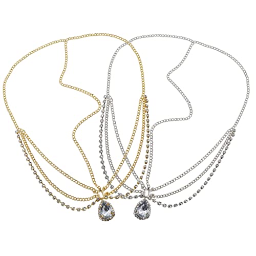 NIYANGLE 2stücke Kopf Kette Mit Kristallen Für Damen Stirn Kette Hochzeit Haar Zubehör Mit Hängenden Anhängern Für Frauen Mädchen Bräute Und Brautjungfern von NIYANGLE