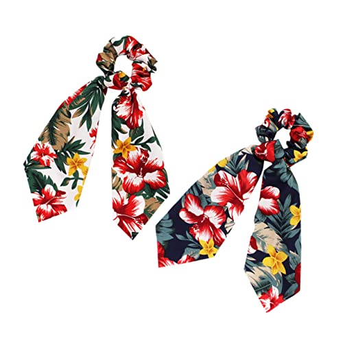 NIYANGLE 2 Stück Teiliges Hawaiianisches Haargummi mit Blumenmuster Dekorative Haarschmuck für Damen Weiß Elastische Scrunchies für Stilvolle Frisuren für Alltagslooks und Besondere Anlässe von NIYANGLE