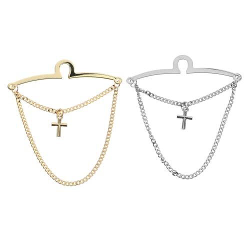 NIYANGLE 2 Stück Teiliges Herren Kupfer Krawattenklammer mit Stabilem Kettenclip Elegantes Kreuzdesign Vielseitig für Business Hochzeit und Formelle Anlässe von NIYANGLE