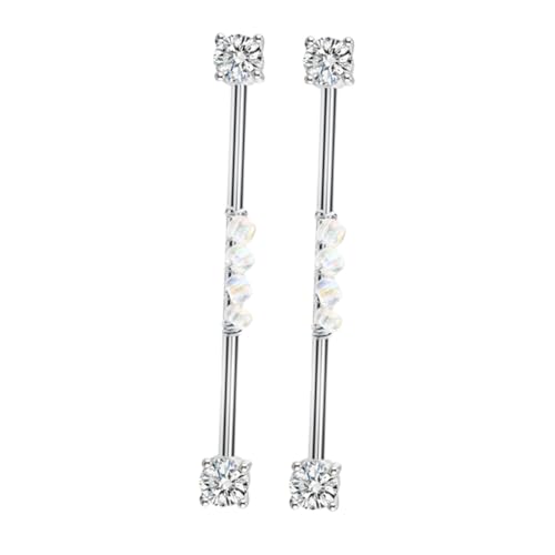 NIYANGLE 2 Stück Teiliges Industrial Barbell Piercing Ohrschmuck aus Titanstahl mit Funkelnden Cz perlen Lange Robuste Cartilage Ohrringe im Maritimen Design für Damen und Herren von NIYANGLE