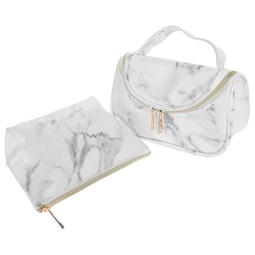 NIYANGLE 2 Stück Teiliges Reise Make Up Täschchen mit Marmor Design Große Kosmetiktasche für Damen Multifunktional als Stifte und Zubehör Organizer für Reisen und Zuhause von NIYANGLE