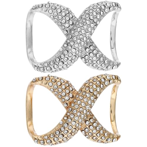 NIYANGLE 2 Stück Teiliges Strass schalring Modische Schalclips aus Langlebiger Sanfte Oberfläche Schützt Stoffe für Damen schalbefestigung bei Festen und Alltag Gold Silber Mix von NIYANGLE