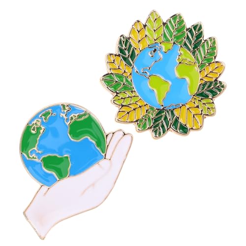 NIYANGLE 2 Stück Umweltfreundliche Earth Day Emaille Anstecknadeln Cartoon Broschen Kratzfestem Metall Vielseitiges Accessoire für Kleidung Rucksäcke Taschen Hüte Fördert von NIYANGLE