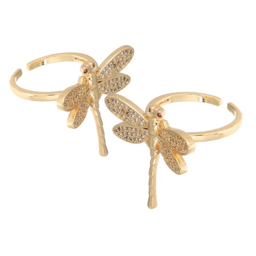 NIYANGLE 2 Stück Verstellbarer Libellen Ring Damen Kupfer Gold Plattiert Zirkonia Schmuck für Alltag Partys Besondere Anlässe von NIYANGLE