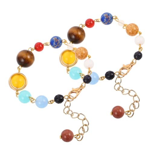 NIYANGLE 2 Stück Verstellbares Sonnensystem Armband mit Natürlichen Steinperlen Farbenfrohes Galaxy Schmuckstück für Frauen und Männer Planet Bangle Space Jewelry Geschenk von NIYANGLE