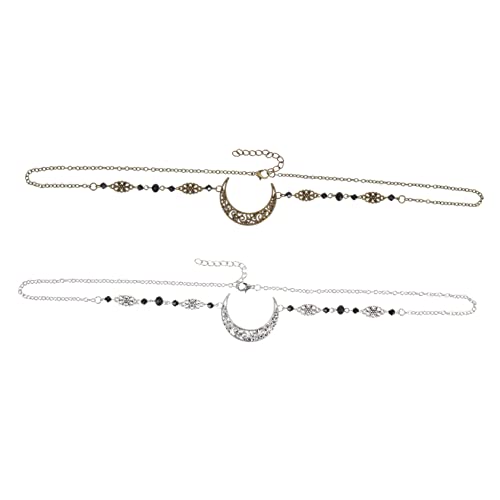 NIYANGLE 2stücke Kopfkette Mit Mondmuster Für Damen Hochzeit Kopfbedeckung Schmuck Zarte Kopfdekor Für Braut Modische Stirnkette Für Frauen Und Mädchen von NIYANGLE