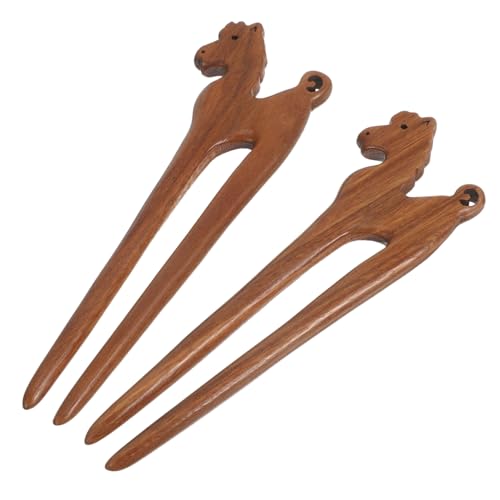 NIYANGLE 2 Stück Vintage Holz Haarnadeln Pferd Motiv Traditionelle Chinesische Haarstäbchen aus Grünem Rosenholz Elegante Haarschmuck-buns für Frauen und Mädchen Langlebig Portabel von NIYANGLE