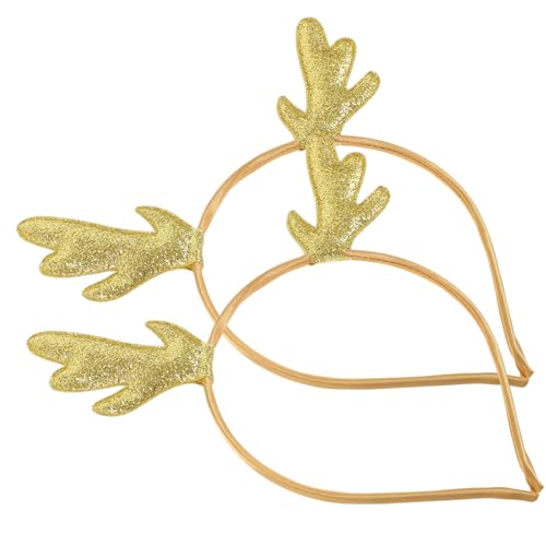 NIYANGLE 2 Stück Weihnachtliches Rentier Geweih Haarband für Mädchen Goldfarben mit Pailletten Dekoratives Stirnband für Weihnachtsfeiern Karneval und Kostümpartys Langlebig und von NIYANGLE