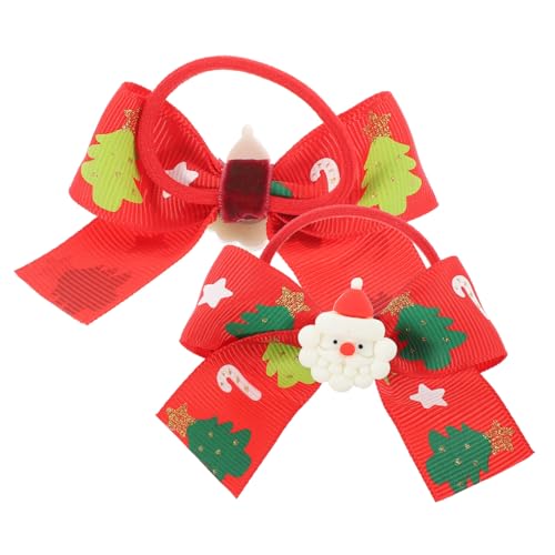 NIYANGLE 2 Stück Weihnachts Haarbänder mit Schleifen Niedliche Haargummis für Mädchen Elastische Ponytail Halter mit Weihnachtsmuster Schonend und Fest Haltend für Partys und Alltag von NIYANGLE