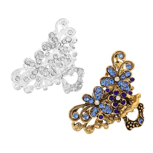 NIYANGLE 2 Stücke Vintage Metall Haarspangen mit Strassblumen Robuste Dekorative Blüten-klauenclips für Frauen und Mädchen Eleganter Retro-look Vielseitig Einsetzbar für Büro und Freizeit von NIYANGLE