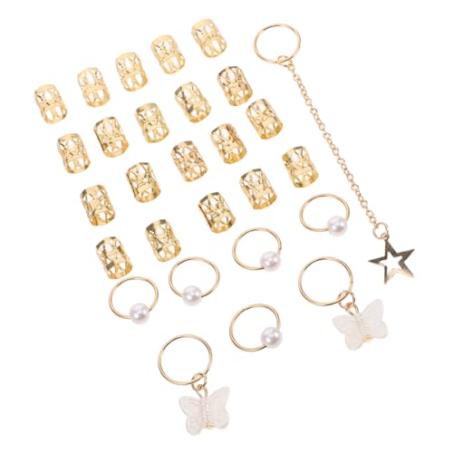 NIYANGLE 28 Stück Teiliges Haarschmuck Set Schmetterlings Haarring Dreadlock Ringe Haarfreundlichem Eisen für Frauen Zöpfe und Flechtfrisuren und Modisch für Jeden Anlass von NIYANGLE
