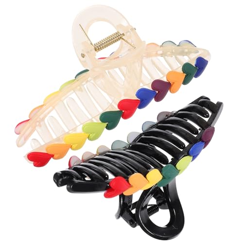 NIYANGLE 2stücke Große Haarklammern Farbenfrohe Herz-haarklammern Für Damen Rutschfest Stabil Für Make-up Duschen Und Alltag Aus Robustem Nicht Verformbar von NIYANGLE