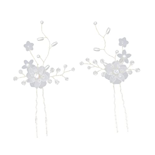 NIYANGLE 2stücke Blumen Haarspangen u Form Acryl Hochzeit Schmuck Zubehör Mit Perlen Und Strass Für Damen Frauen Brautkopfschmuck Zubehör von NIYANGLE