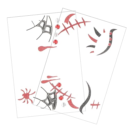 NIYANGLE 2blätter Halloween Mit Strass Hautfreundliche Gesichtskosmetik Für Partys Und Kostüme Temporäre Aufkleber Für Gruselige Looks von NIYANGLE