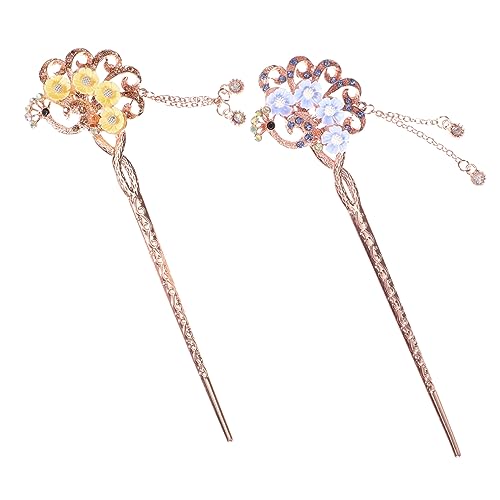 NIYANGLE 2stücke Chinesische Haarnadeln Mit Quasten Metall-haarstäbchen Für Hochsteckfrisuren Dekorative Haaraccessoires Für Damen Gelb Und Blau von NIYANGLE