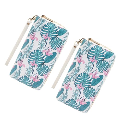 NIYANGLE 2stücke Damen Geldbörse Kunstleder Multifunktionale Doppelt-Zipper Clutch Mit Blumen Und Blattmuster Praktischer Münzbeutel Für Für Und Besondere Anlässe von NIYANGLE