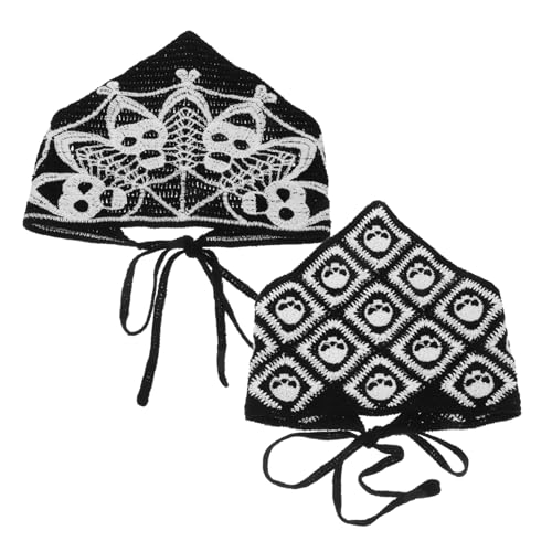 NIYANGLE 2stücke Häkel-bandana Mit Totenkopfmuster Und Spinnennetzdesign Gothic-haar-accessoire Bequemes Stirnband Für Halloween-themenpartys Und Alltag von NIYANGLE