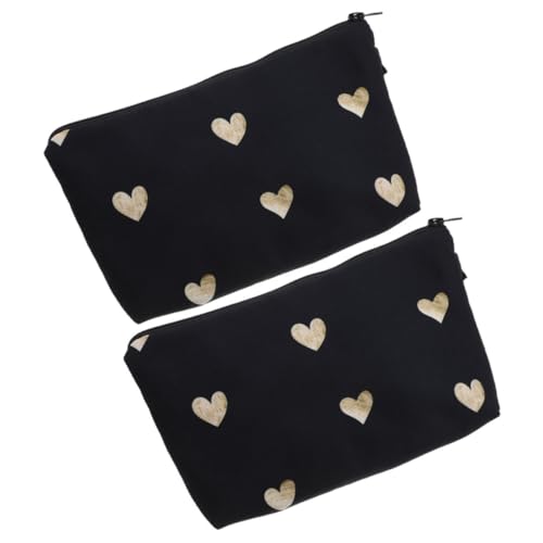 NIYANGLE 2stücke Kosmetiktaschen Tragbare Schwarze Herz-Make-up Taschen Für Damen Multifunktionale Kosmetik Aufbewahrung Für Und Alltag Handtasche Für Make-up Und Toilettenartikel von NIYANGLE