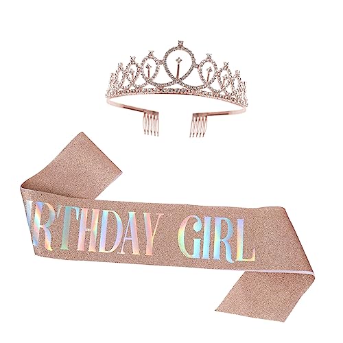 NIYANGLE 2stücke Teiliges Krone Und Geburtstagsdeko Mit Bedrucktem Satin-sash Für Mädchen Funkelndes Haarband Und Stilvolle Party-ausrüstung Dekoration Für Kindergeburtstag von NIYANGLE