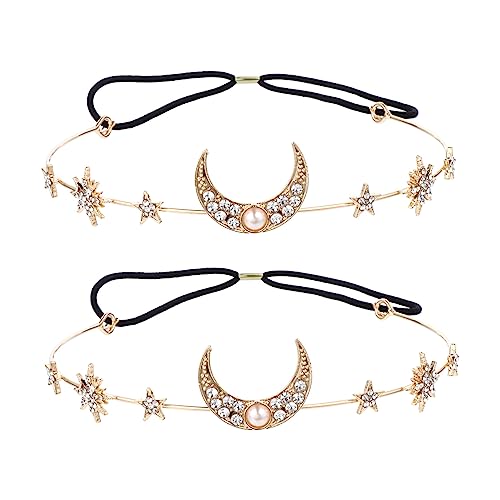 NIYANGLE 2stücke Mond Sterne Stirnband Mit Strass Kopfbedeckung Für Braut Hochzeit Haarschmuck Haarband Zubehör Haarband Schmuck Stirnband von NIYANGLE