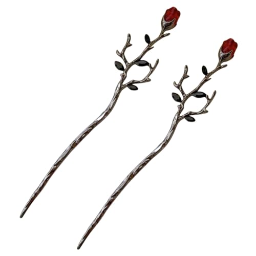 NIYANGLE 2stücke Rosenblüten-haarstäbchen Damen Haarnadeln Für Dutt-frisuren Haarstyling-nadeln Blumen-duttnadel Haarschmuck von NIYANGLE