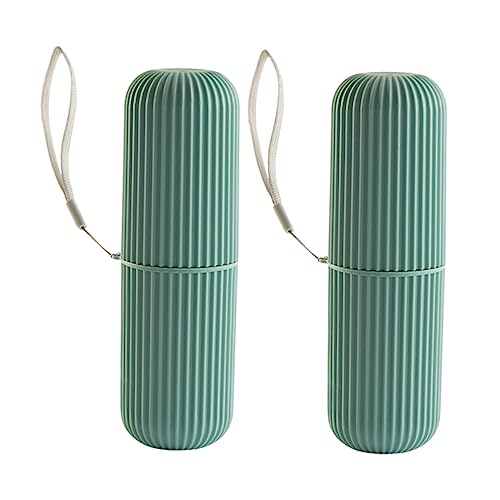 NIYANGLE 2stücke Zahnbürstenbox Mit Zahnpasta-aufbewahrungsbox Reisen-Organizer Aus Kunststoff Mit Trageband Für Zuhause Outdoor Und Camping Grün von NIYANGLE