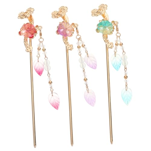 NIYANGLE 3 Stück Antike Blumen Haarstäbe Mit Quaste Chinesische Haarnadeln Für Frauen Retro Haarschmuck Für Hochzeiten Festlichkeiten Haaraccessoires in Rot Blau Für Verschiedene von NIYANGLE