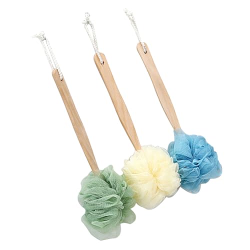 NIYANGLE 3 Stück Badetuch Luffa Badezimmerzubehör Badekugeln Mit Langem Griff Badeschrubber Langen Griff Zurück Badewäscher Für Den Körper Schrubben Körperwäscher Mesh-dusche Hölzern von NIYANGLE