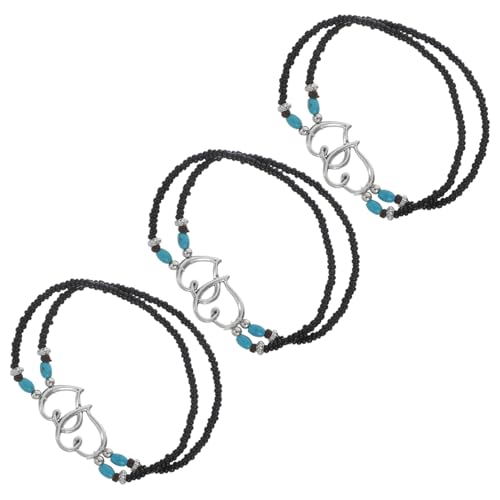 NIYANGLE 3 Stück Boho Fußkettchen Damen Doppellagig Perlenknöchelband Herzanhänger Strand Schmuck Leichtes Langlebiges Resin Armband für Sommer Urlaub Accessoire von NIYANGLE