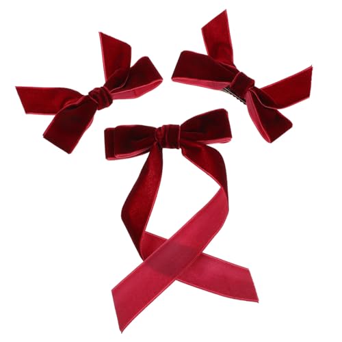 NIYANGLE 3 Stück Haarspange Haarschmuck Samtschleifen Kind Lang Brötchen Haarbarrettes Party Flechten Spitze Schleifen Für Mädchen Haarklammer Kopfbedeckung Stoff Rot von NIYANGLE