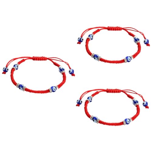 NIYANGLE 3 Stück Handgefertigtes Verstellbares Armband mit Augenförmigen Perlen Geflochtenes Glücksarmband für Damen Herren und Jugendliche Rotes Symbol gegen Negative Energien Modisches von NIYANGLE