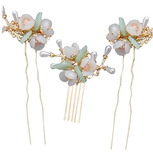 NIYANGLE 3 Stück Teiliges Blumenschnellhaarnadeln mit Perlen für Damen Chinesische Haarschmuck Haarstäbchen für Abendfrisuren für Besondere Anlässe und Tägliches Styling von NIYANGLE