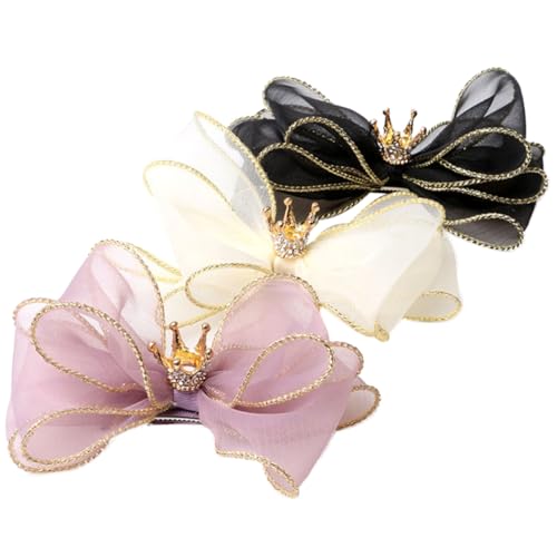 NIYANGLE 3 Stück Teiliges Haarklammern für Mädchen Organza Stoff Haarspangen mit Schleife und Krone Kreative Haaraccessoires für Partys Geburtstage und Täglichen Gebrauch für Junge Mädchen von NIYANGLE