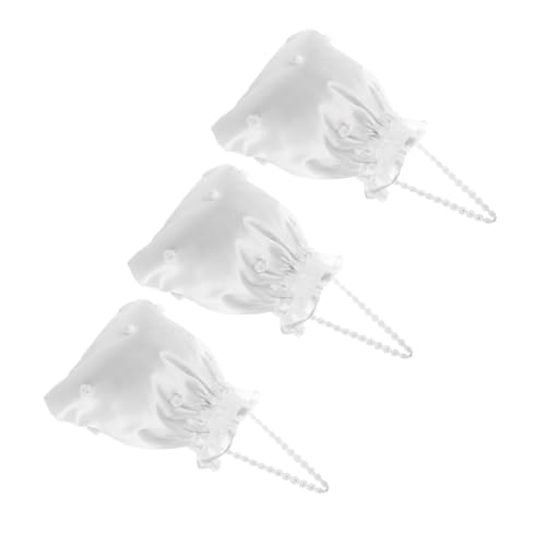 NIYANGLE 3 Stück Teiliges Satin Braut Geldbeutel mit Floraler Verzierung Kordelzug Handtaschen für Hochzeit Brautparty und Shower Geeignet für Umschläge Karten und Brauttasche von NIYANGLE