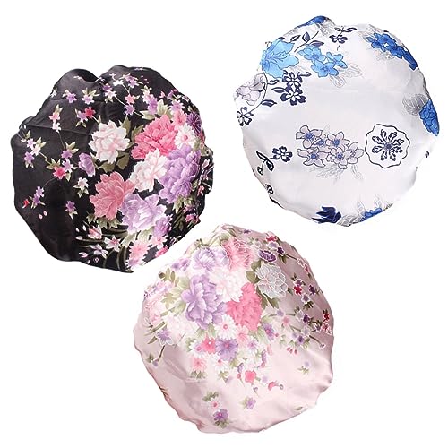 NIYANGLE 3 Stück Teiliges Satin Schlafhaube für Damen Chemotherapie Kopfbedeckungen Bequeme und Elastische zum Schutz Frisur Beim Schlafen für Haarverlust von NIYANGLE