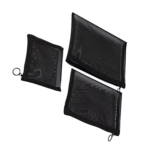 NIYANGLE 3 Stück Teiliges Schwarze Netz Make Up Taschen Kosmetiktasche Organizer für Reisen Stifte Toilettenartikel Leicht und Praktisch für Handtasche von NIYANGLE