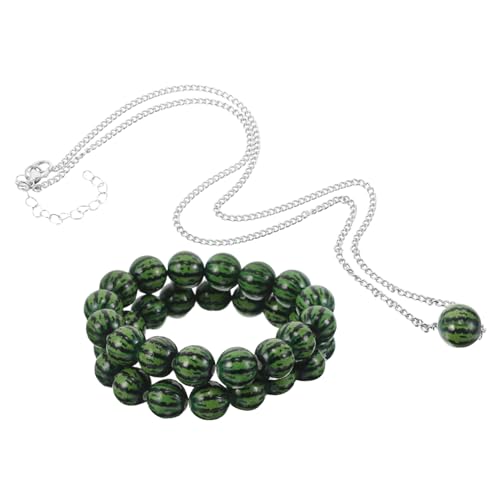 NIYANGLE 3 Stück Teiliges Wassermelonen Schmuckset Verstellbare Perlenarmbänder und Halskette Handgefertigt Leichter Vintage Stil Spielerisches Sommeraccessoire für Damen und Herren von NIYANGLE
