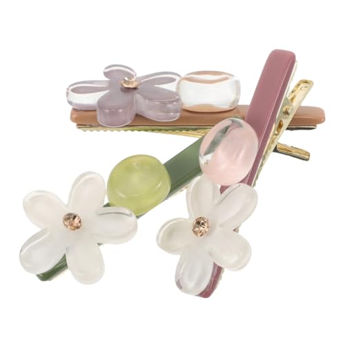 NIYANGLE 3 Stück Transparente Blumen Haarspangen Blumig Rutschfeste Duckbill Haarklammern in Weiß und Grün Dünn und Geeignet Stilvolle Haaraccessoires für Damen Hochzeit Party Alltag von NIYANGLE