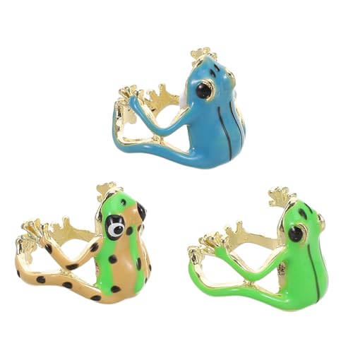 NIYANGLE 3 Stück Verstellbare Froschringe Zinklegierung Lustiger Tier Schmuck mit Einzigartigem Baumfrosch Design Leicht und Komfortabel für Alltag Partys und Besondere Anlässe von NIYANGLE